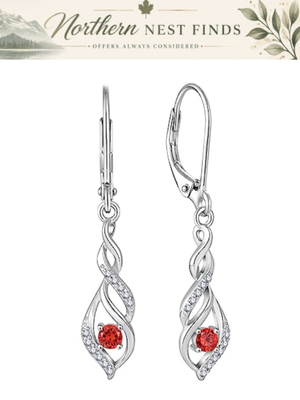925 Sterling Silver Birthstone Infinity Leverback Drop Dangle Earrings